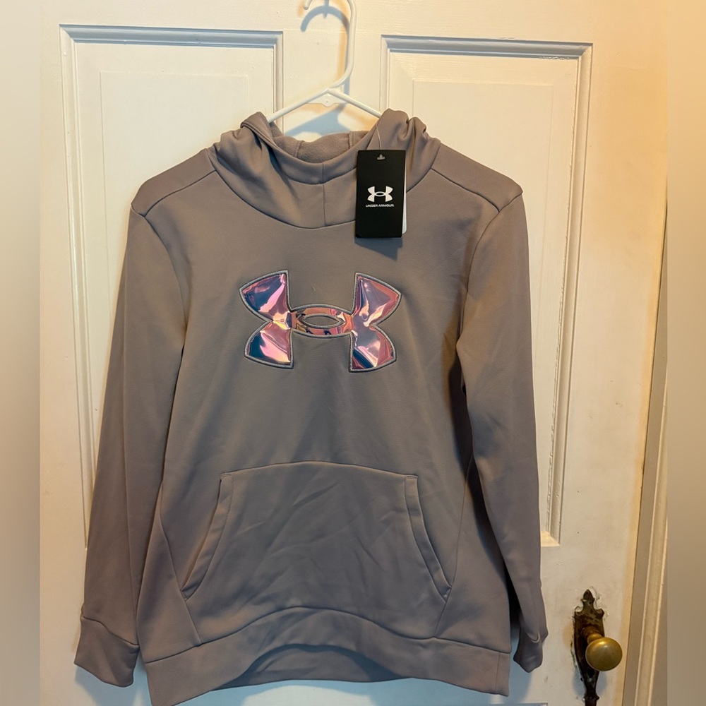 Under Armour Taupe Hoodie with Holographic Logo